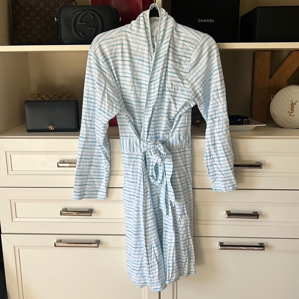 Lake Pajamas Short Blue Striped Robe Medium